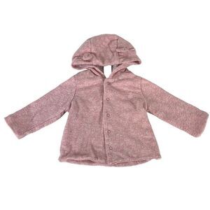 Baby Gap Girls Hooded Bear Button Down Reversible Sweater Pink Size 3-6 Months